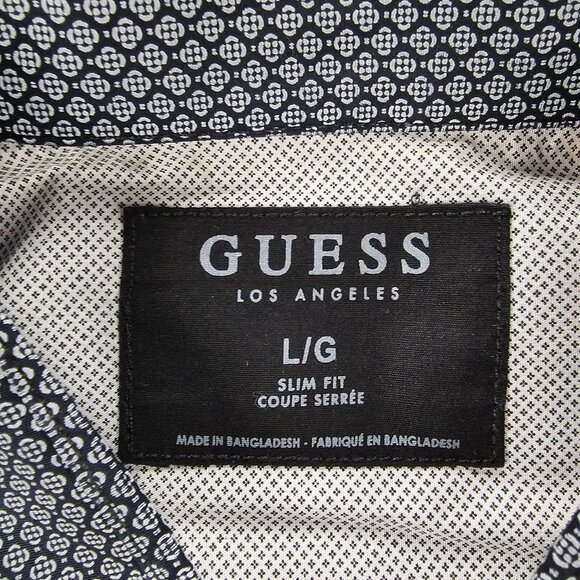 Guess Shirt Mens Large Black Gray Geometric Button Up Long Sleeve‎ Slim Fit - Picture 6 of 8